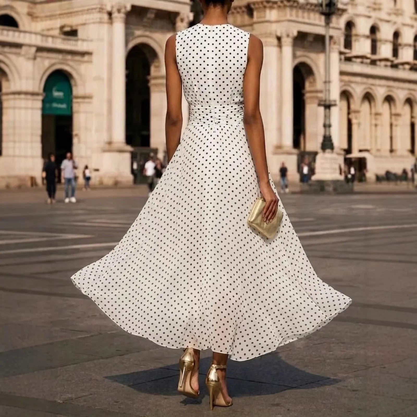French-Style Slimming A-Line Midi Dress – Sleeveless Elegant Dress for Women