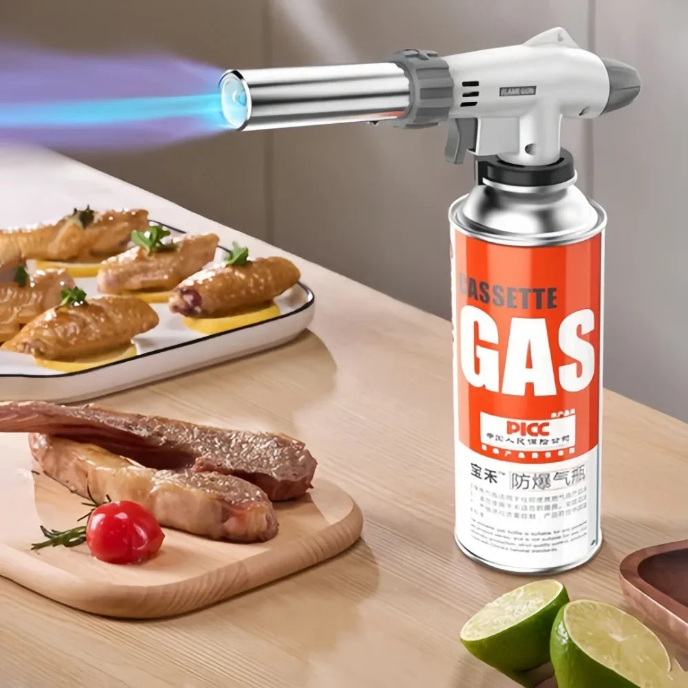 Maçarico Culinário a Gás Butano com Acendimento Automático Chama Ajustável para Cozinha e Churrasco
