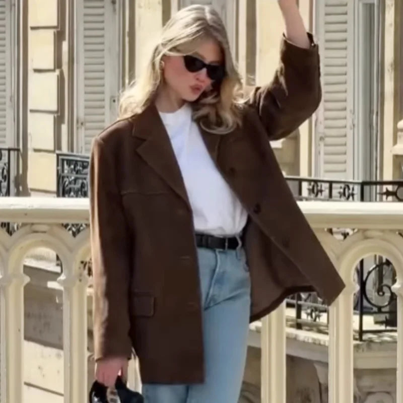 Women's Suede Blazer Jacket | Vintage Fitted Old Money Style | All Season Office Coat | HXAO