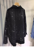 Women's Full Body Diamond Denim Shirt – Loose Casual High Street Jacket Top | Autumn Winter