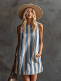 Women's Striped Mini Dress – Batwing Sleeve Sweetheart Neck A-Line | Summer Casual Fashion 2026