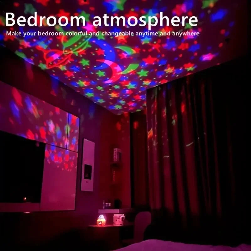 Projetor LED Céu Estrelado USB Luz Noturna Bola Mágica Lua e Estrelas para Decoração de Quarto